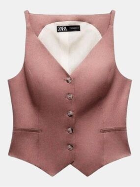 Zara Linen Blend Tailored Vest – Rust Brown – Size Small – NWT